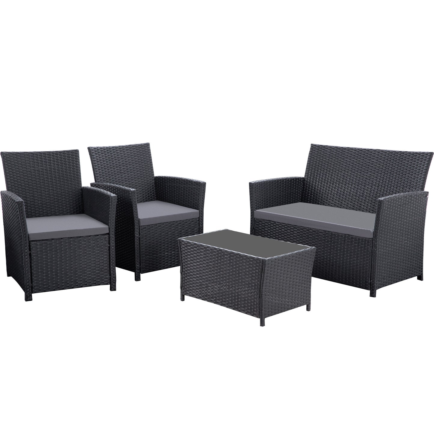4-Piece Black PE Wicker Outdoor Patio Set – Sectional Sofa with Washable Cushions