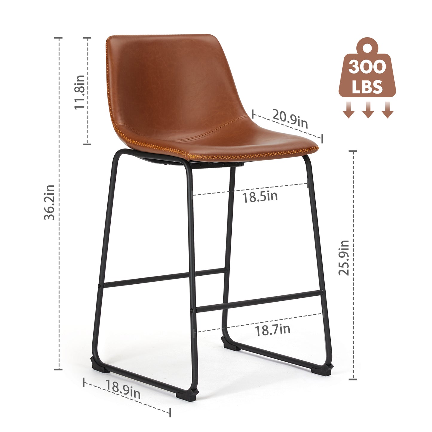 26" Counter Height Bar Stools Set of 2 Leather Barstool with Back and Metal Leg Modern Bar Stools for Kitchen Island Pub Living Room