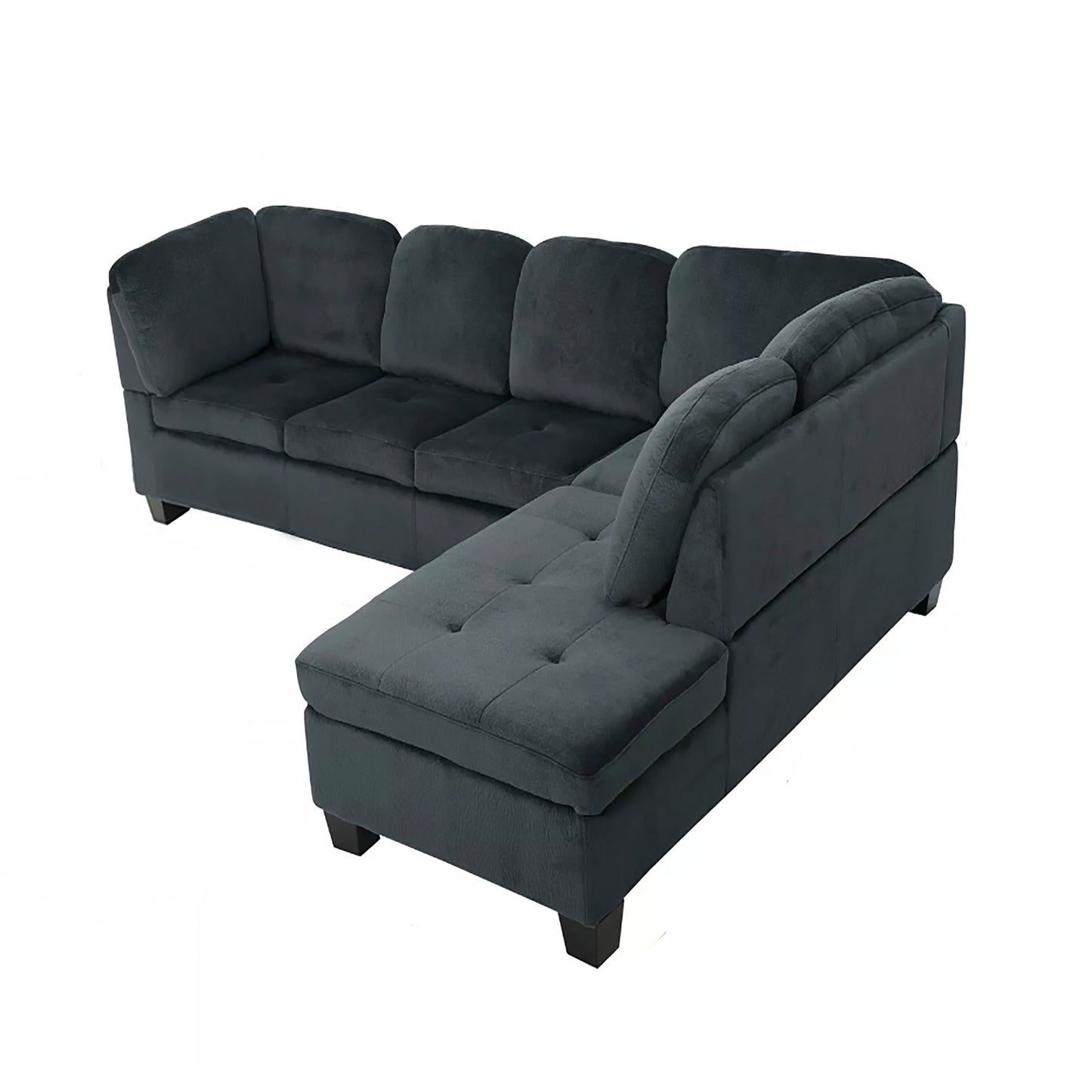 Modern Charcoal L-Shaped Sectional Sofa with Tufted Back – 6-Seater Fabric Couch for Living Room or Apartment