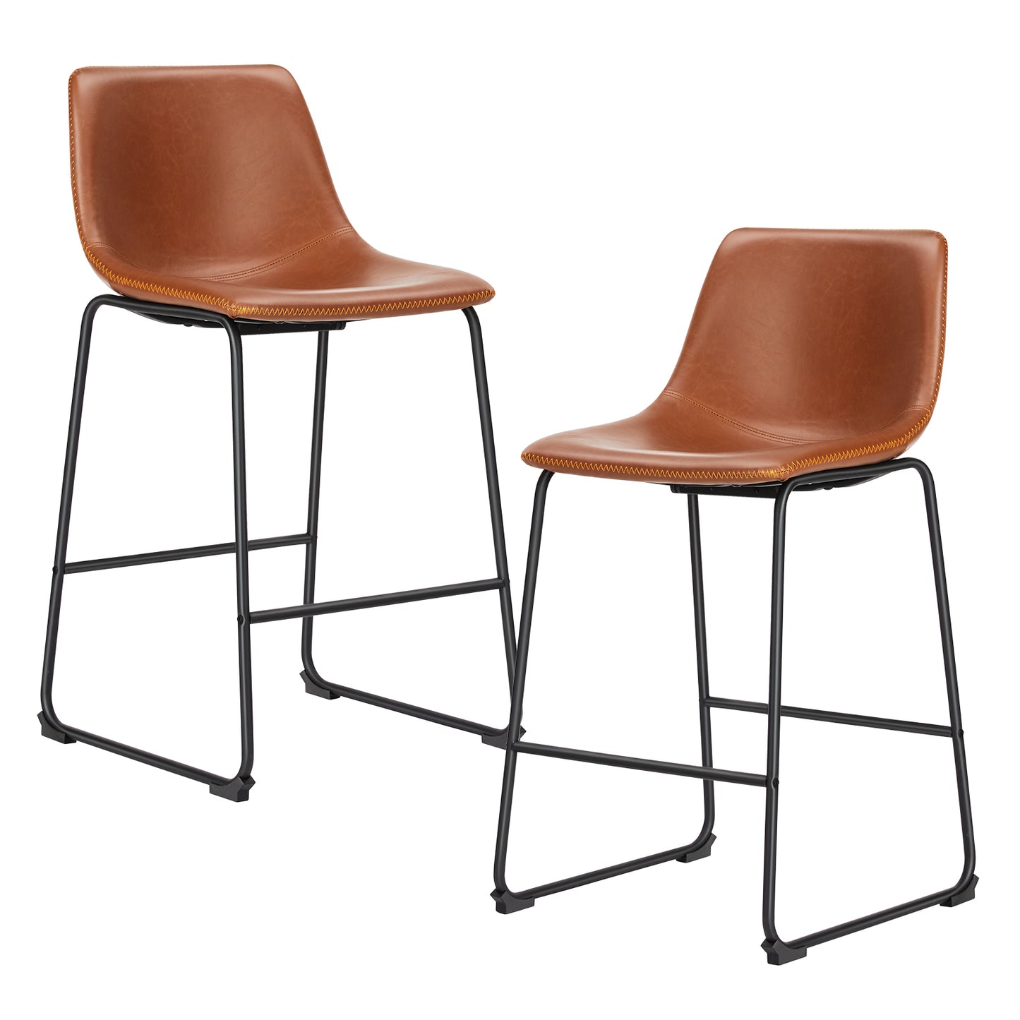 26" Counter Height Bar Stools Set of 2 Leather Barstool with Back and Metal Leg Modern Bar Stools for Kitchen Island Pub Living Room