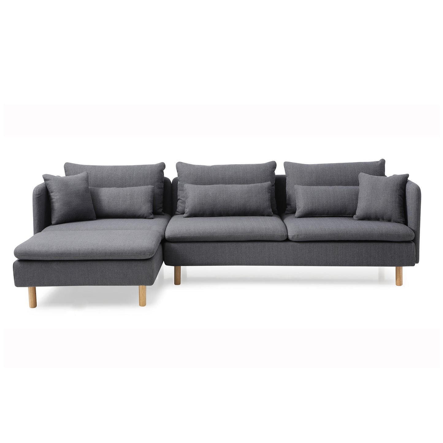 Gray Modern Convertible L-Shape Convertible Sectional Chaise Sofa with Removable Cushions and Wood Legs