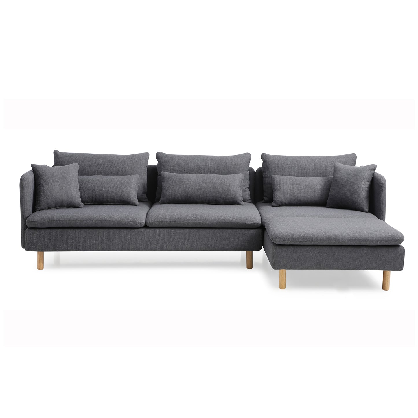 Gray Modern Convertible L-Shape Convertible Sectional Chaise Sofa with Removable Cushions and Wood Legs