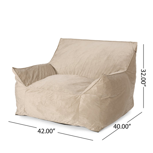 Velveteen Bean Bag Chair with Armrests, Taupe