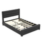 Queen Size Leather Upholstered Bed Frame with Storage Drawers and Charging Station, Black
