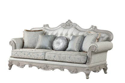 Tuscan Traditional Silver Velvet Sofa – 3-Seater with Tufted Back, Ornate Wood Frame & Classic Design
