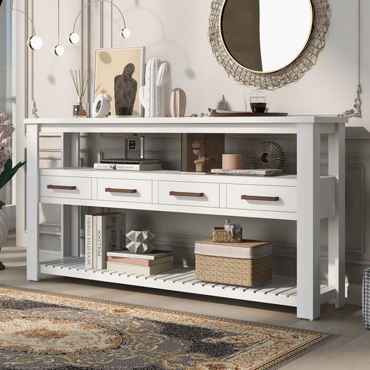62.2'' Modern Console Table with 4 Drawers and 2 Shelves for Living Room