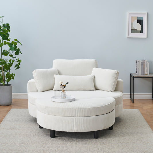 51-Inch Beige Corduroy Lounge Sofa with Tray and Cushions