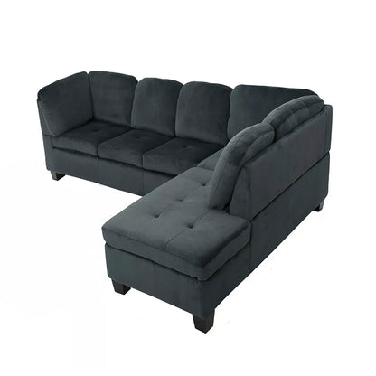 Modern Charcoal L-Shaped Sectional Sofa with Tufted Back – 6-Seater Fabric Couch for Living Room or Apartment