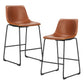 26" Counter Height Bar Stools Set of 2 Leather Barstool with Back and Metal Leg Modern Bar Stools for Kitchen Island Pub Living Room