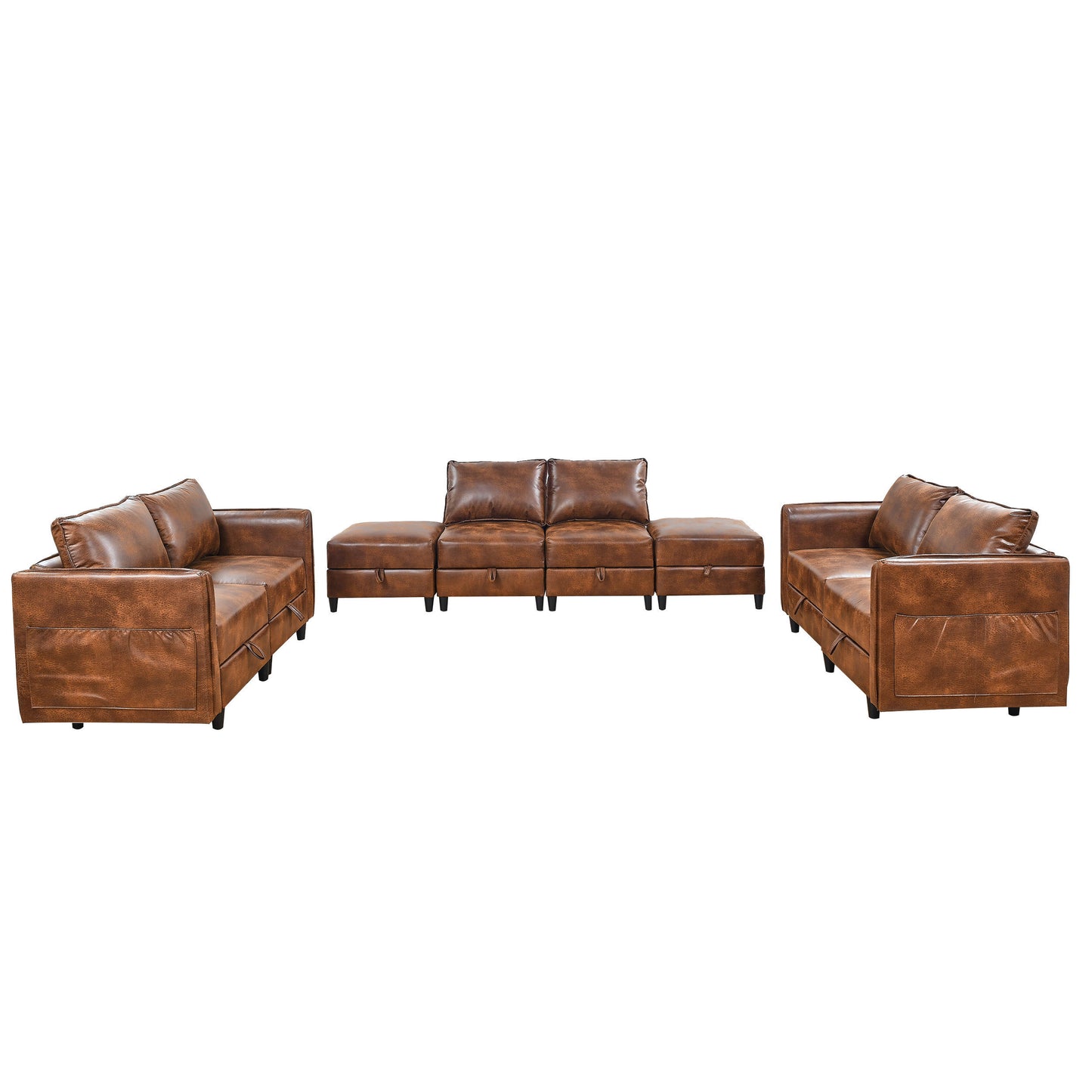 3-Piece Combination Convertible Brown Sleeper Sofa Set with Storage