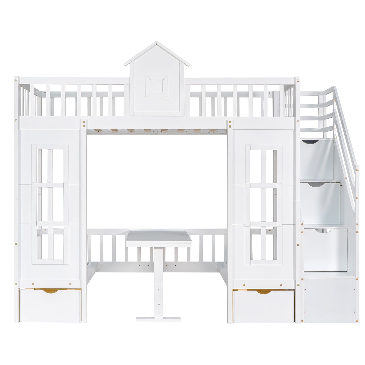 Twin-Over-Twin Bunk Bed with Convertible Picnic Style Table or Desk with 2 Drawers, White