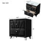 Black Contemporary Velvet Upholstered Glass Top Nightstand End Table with Two Drawers