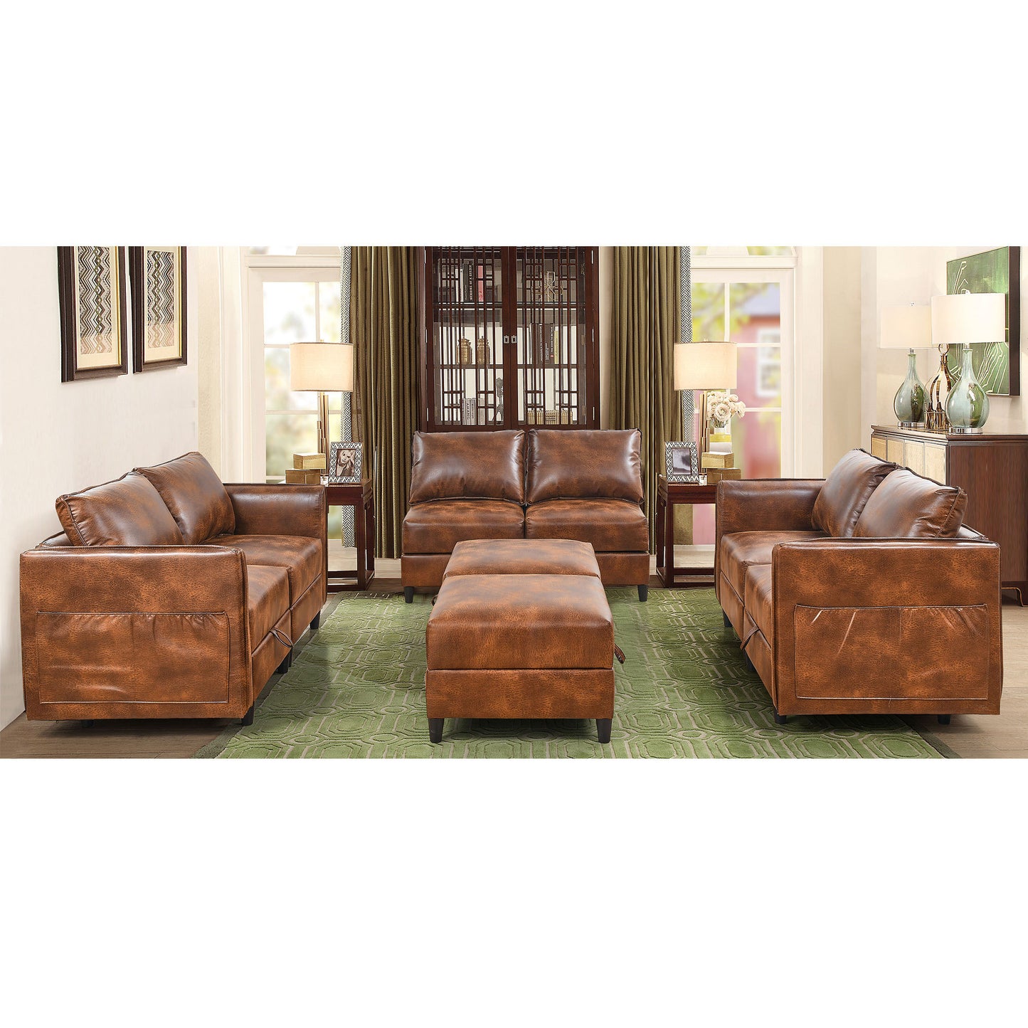 3-Piece Combination Convertible Brown Sleeper Sofa Set with Storage