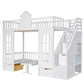 Twin-Over-Twin Bunk Bed with Convertible Picnic Style Table or Desk with 2 Drawers, White