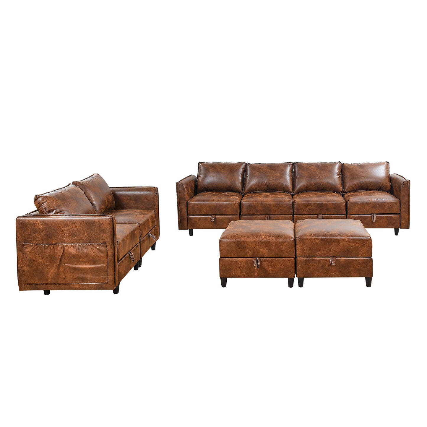 3-Piece Combination Convertible Brown Sleeper Sofa Set with Storage