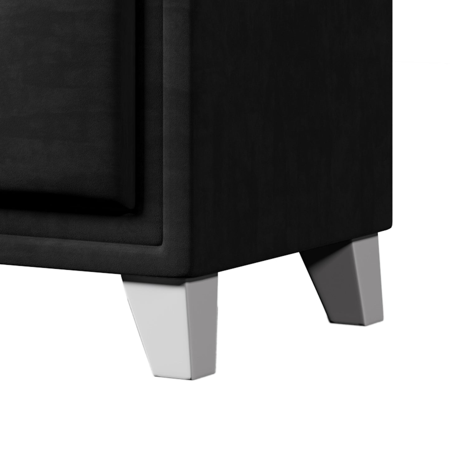 Black Contemporary Velvet Upholstered Glass Top Nightstand End Table with Two Drawers