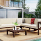 4-Piece, X-Back Sectional Patio Sofa Seating Set with Dark Brown Wood, Beige Cushions and Table