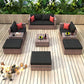 10-Piece Outdoor Patio, Convertible, Brown Sectional Set with Black Cushions and and Cover