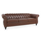 Dark Brown, Vegan Leather, Curved Arm, Chesterfield Inspired, Three Seat Sofa.