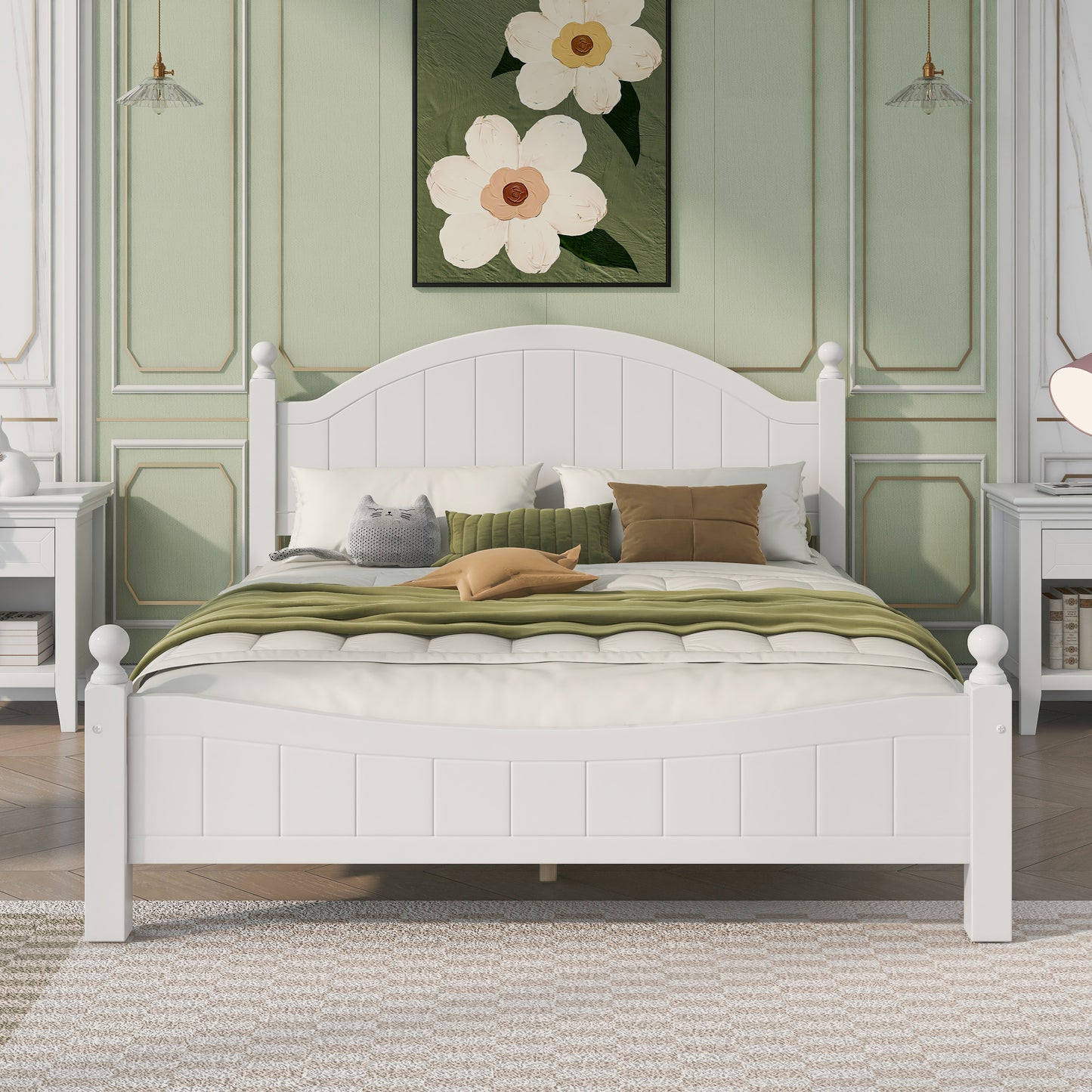 6 Pieces Traditional Style White Queen Bedroom Set With 2 Nightstands, Tall Dresser, and Wide Dresser/Cabinet/Chest with a Mirror