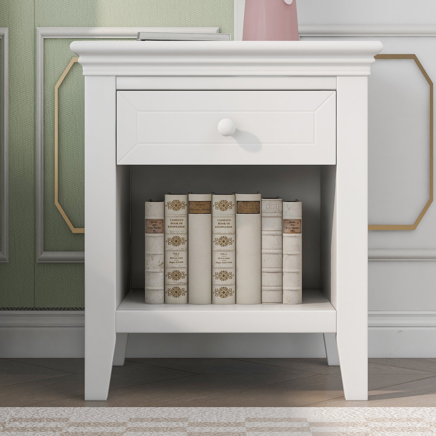 6 Pieces Traditional Style White Queen Bedroom Set With 2 Nightstands, Tall Dresser, and Wide Dresser/Cabinet/Chest with a Mirror