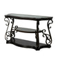 Glass Top Accent Table, Sofa Table with 3 shelves and Scroll Metal Legs.