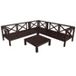 4-Piece, X-Back Sectional Patio Sofa Seating Set with Dark Brown Wood, Beige Cushions and Table
