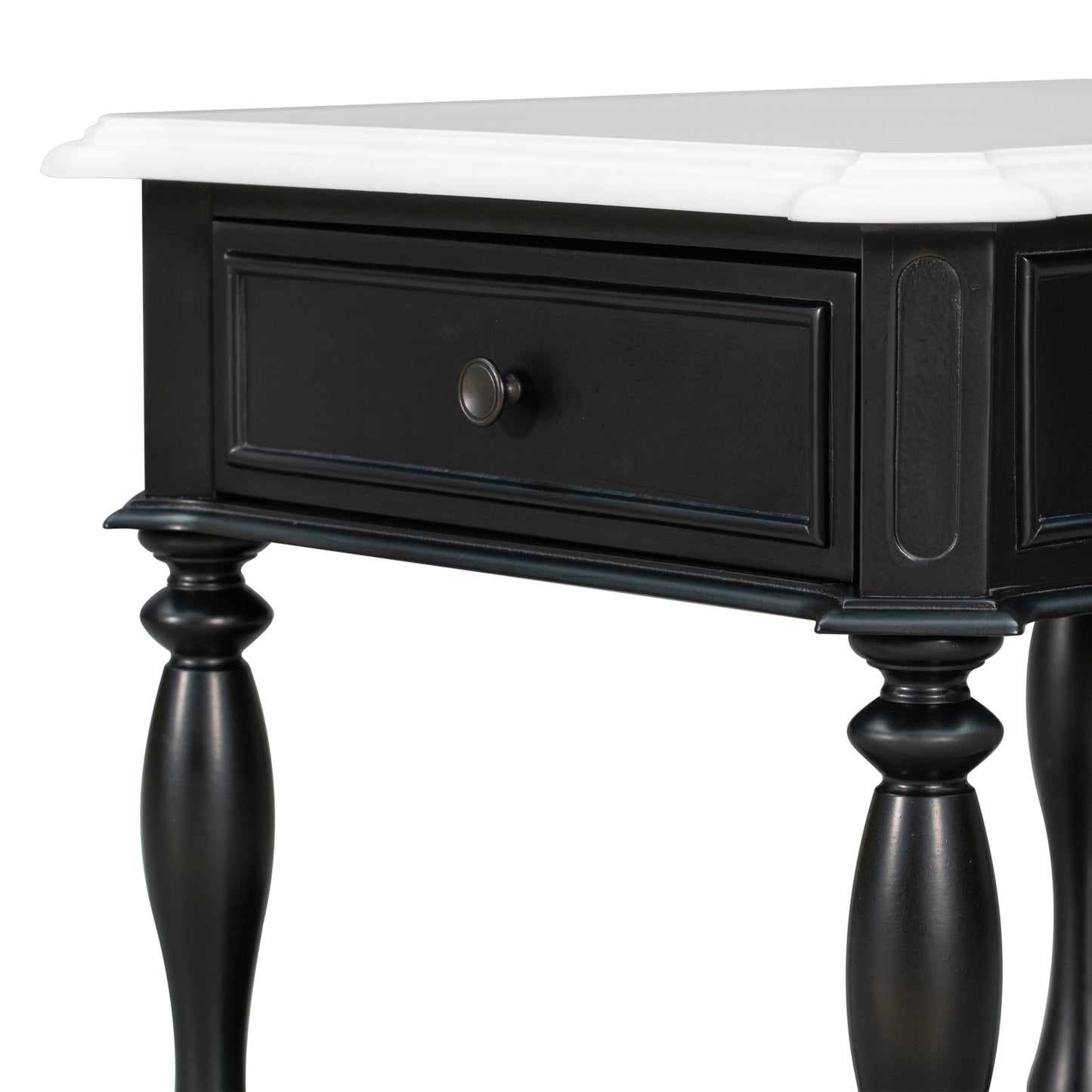 Classic Black and White End Table with Drawer and Bottom Shelf