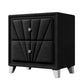 Black Contemporary Velvet Upholstered Glass Top Nightstand End Table with Two Drawers