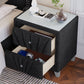 Black Contemporary Velvet Upholstered Glass Top Nightstand End Table with Two Drawers