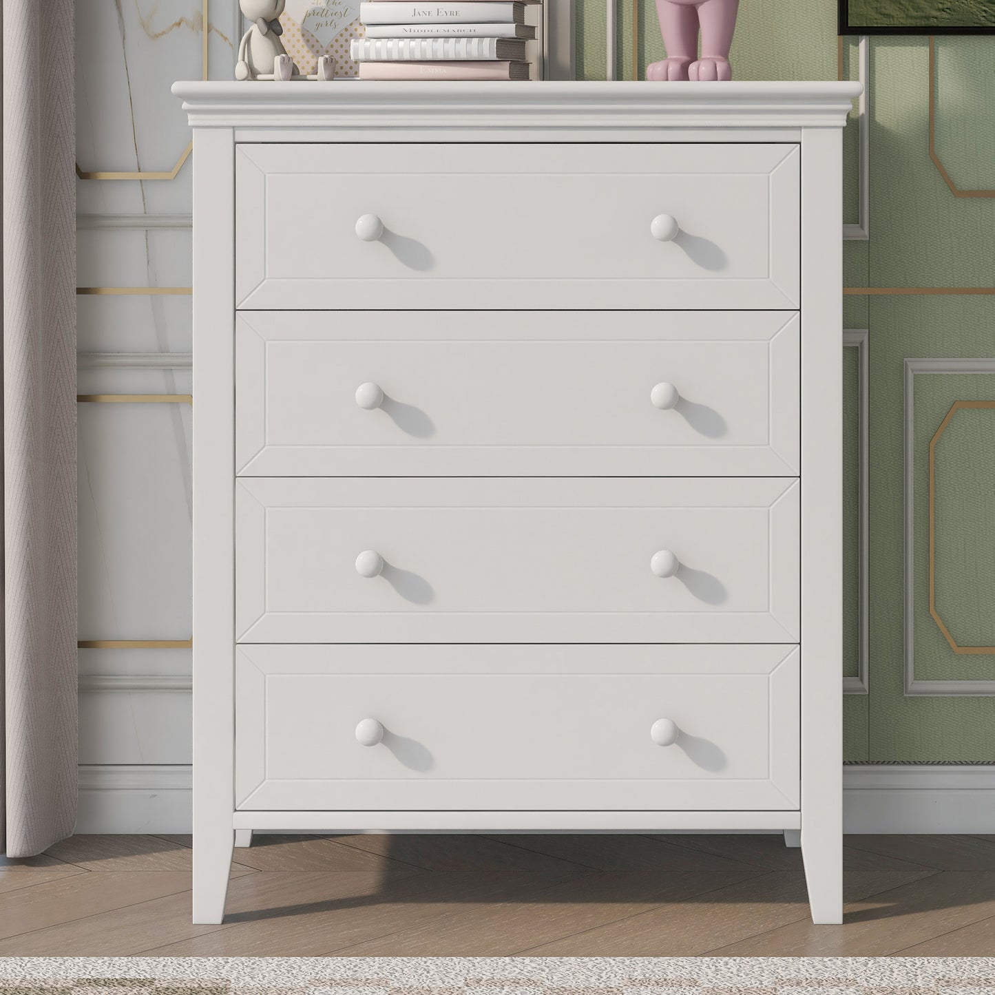 6 Pieces Traditional Style White Queen Bedroom Set With 2 Nightstands, Tall Dresser, and Wide Dresser/Cabinet/Chest with a Mirror