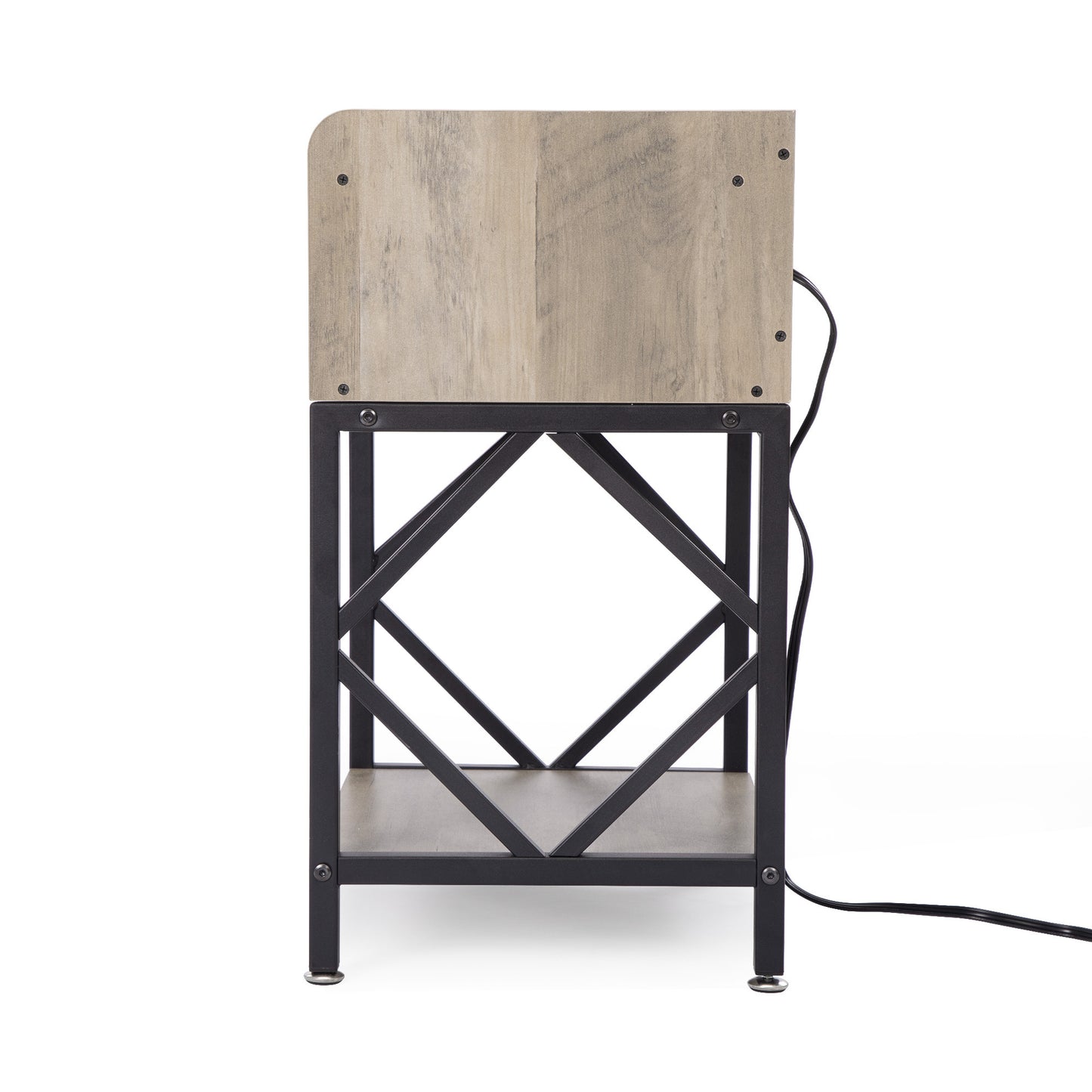 Set of 2 Farmhouse Style Wood End Table Nightstands with Charging Stations and USB Ports, Gray