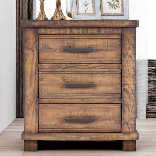Rustic Farmhouse Three Drawer Reclaimed Solid Wood Nightstand