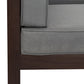 4-Piece, X-Back Dark Brown Wood Patio Sectional Sofa Set with Gray Cushions and Table
