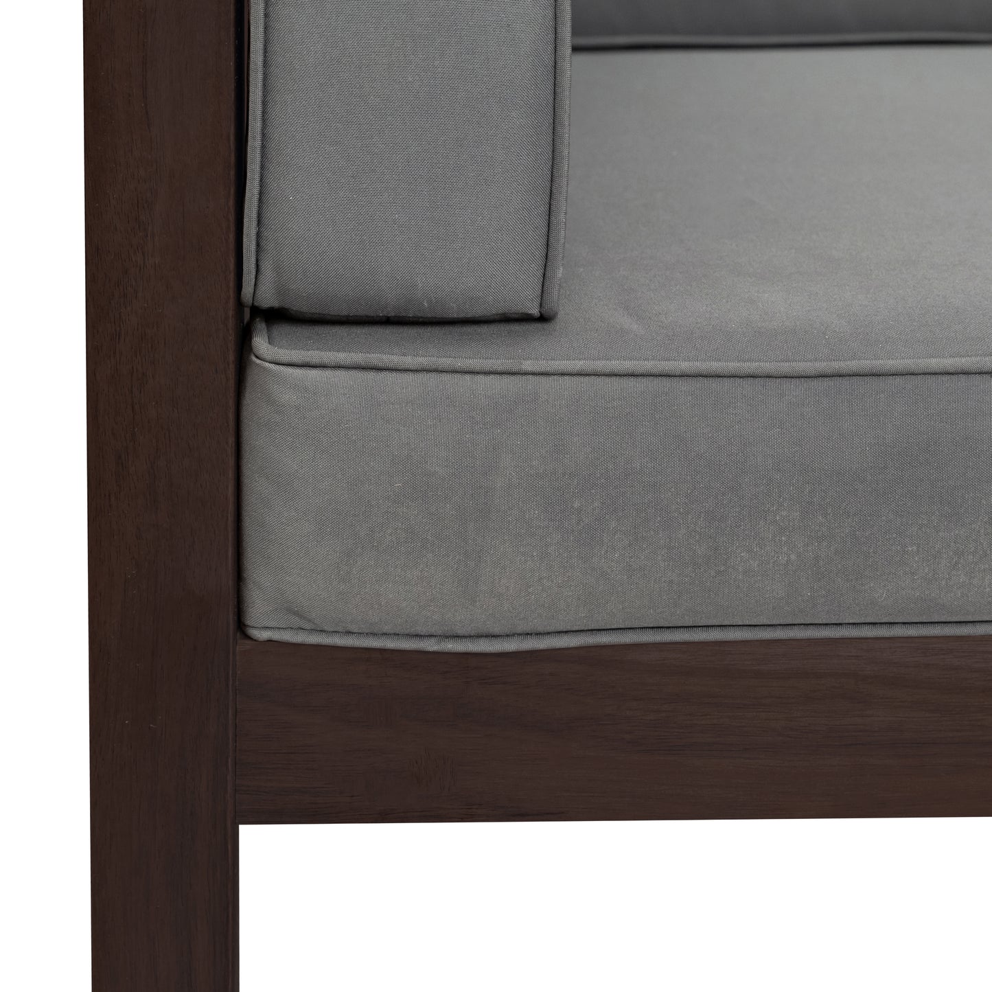 4-Piece, X-Back Dark Brown Wood Patio Sectional Sofa Set with Gray Cushions and Table