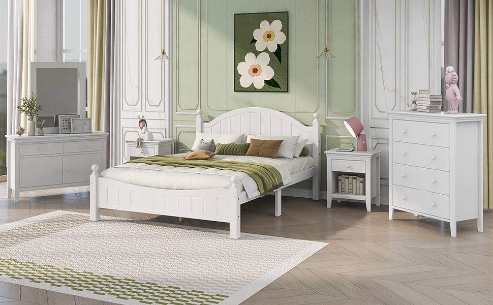 6 Pieces Traditional Style White Queen Bedroom Set With 2 Nightstands, Tall Dresser, and Wide Dresser/Cabinet/Chest with a Mirror