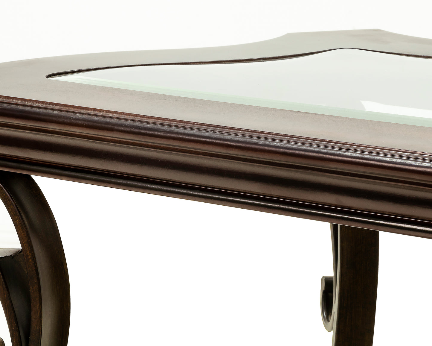 Glass Top Accent Table, Sofa Table with 3 shelves and Scroll Metal Legs.
