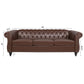 Dark Brown, Vegan Leather, Curved Arm, Chesterfield Inspired, Three Seat Sofa.