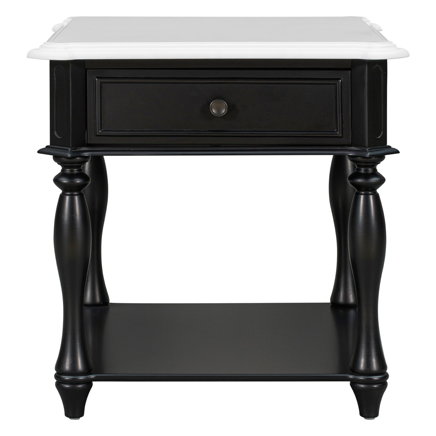 Classic Black and White End Table with Drawer and Bottom Shelf