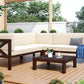 4-Piece, X-Back Sectional Patio Sofa Seating Set with Dark Brown Wood, Beige Cushions and Table