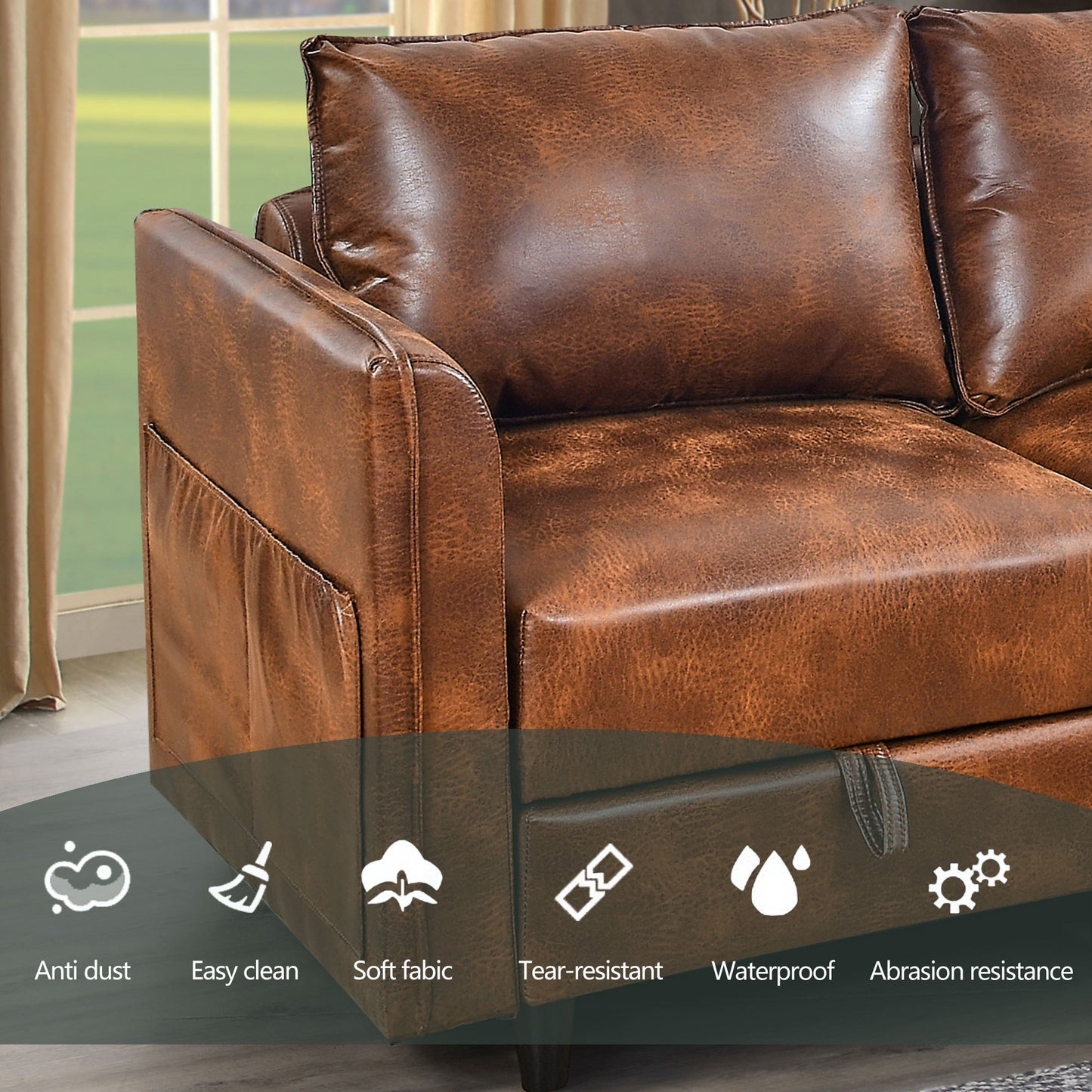 3-Piece Combination Convertible Brown Sleeper Sofa Set with Storage