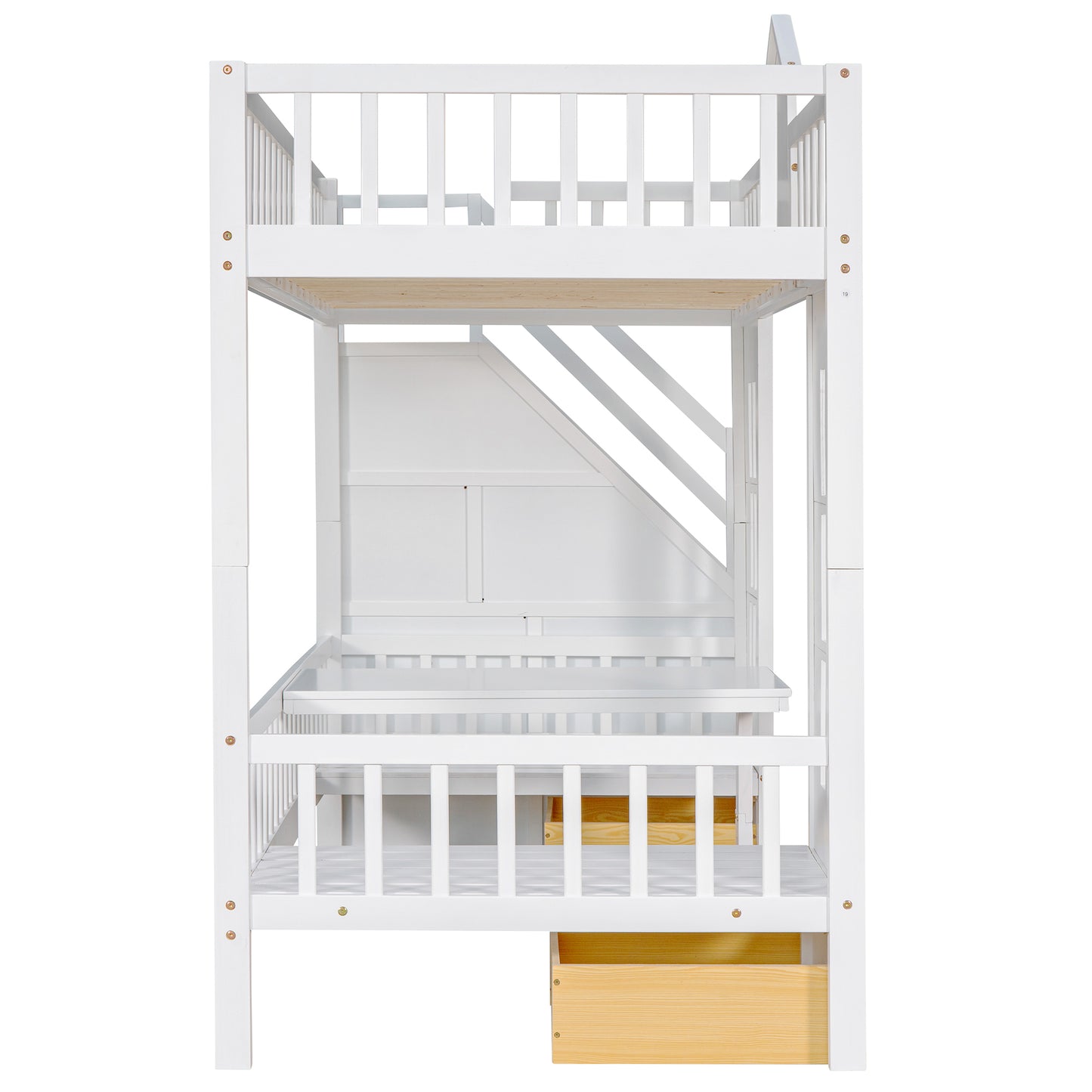 Twin-Over-Twin Bunk Bed with Convertible Picnic Style Table or Desk with 2 Drawers, White
