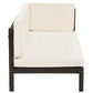 4-Piece, X-Back Sectional Patio Sofa Seating Set with Dark Brown Wood, Beige Cushions and Table