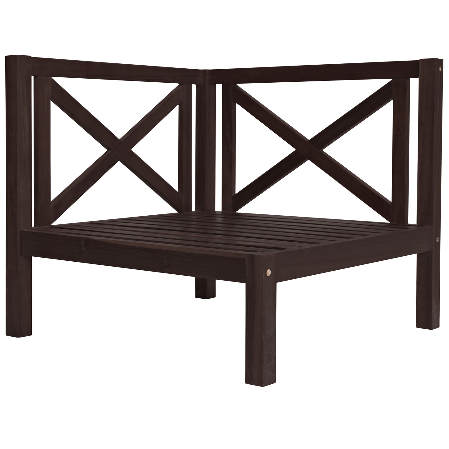 4-Piece, X-Back Sectional Patio Sofa Seating Set with Dark Brown Wood, Beige Cushions and Table