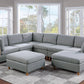 8-piece Sectional Sofa Set, Light Grey Fabric Couch with Wood Legs and Ottoman