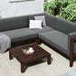 4-Piece, X-Back Dark Brown Wood Patio Sectional Sofa Set with Gray Cushions and Table