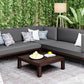 4-Piece, X-Back Dark Brown Wood Patio Sectional Sofa Set with Gray Cushions and Table