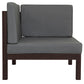 4-Piece, X-Back Dark Brown Wood Patio Sectional Sofa Set with Gray Cushions and Table