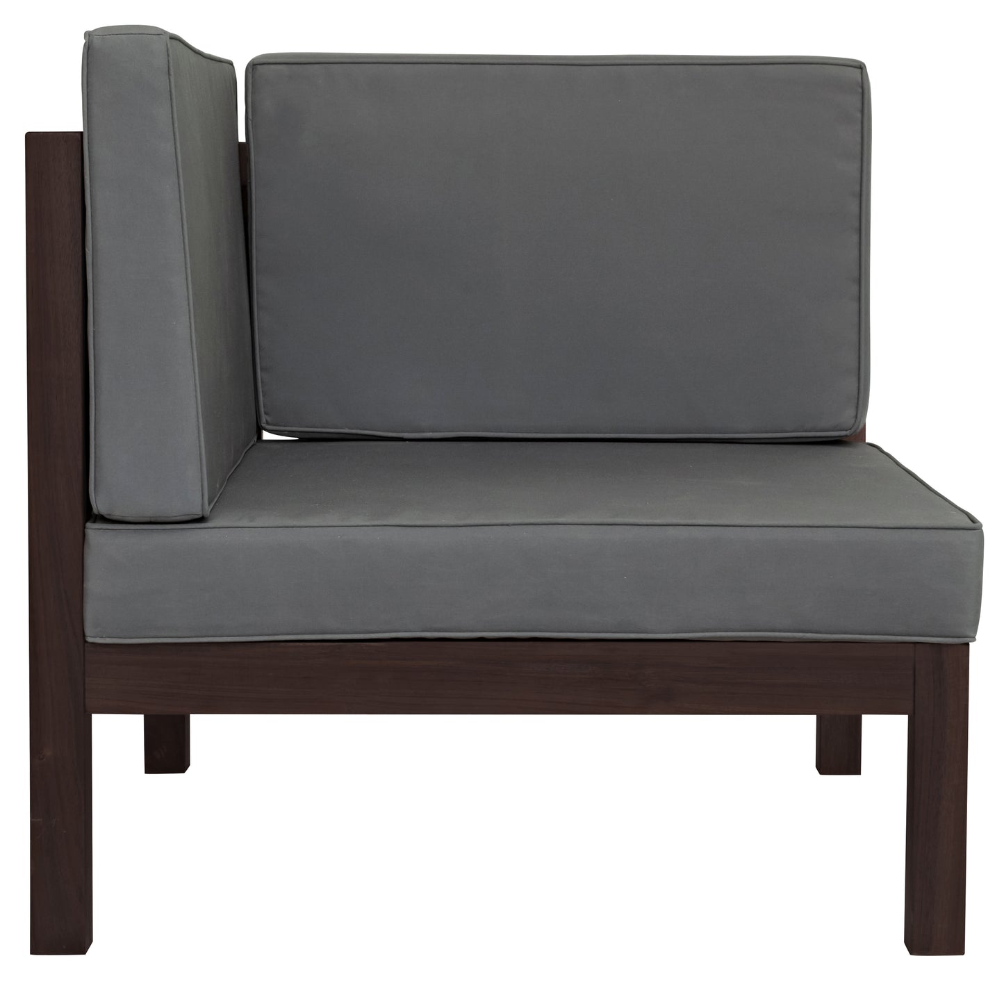 4-Piece, X-Back Dark Brown Wood Patio Sectional Sofa Set with Gray Cushions and Table