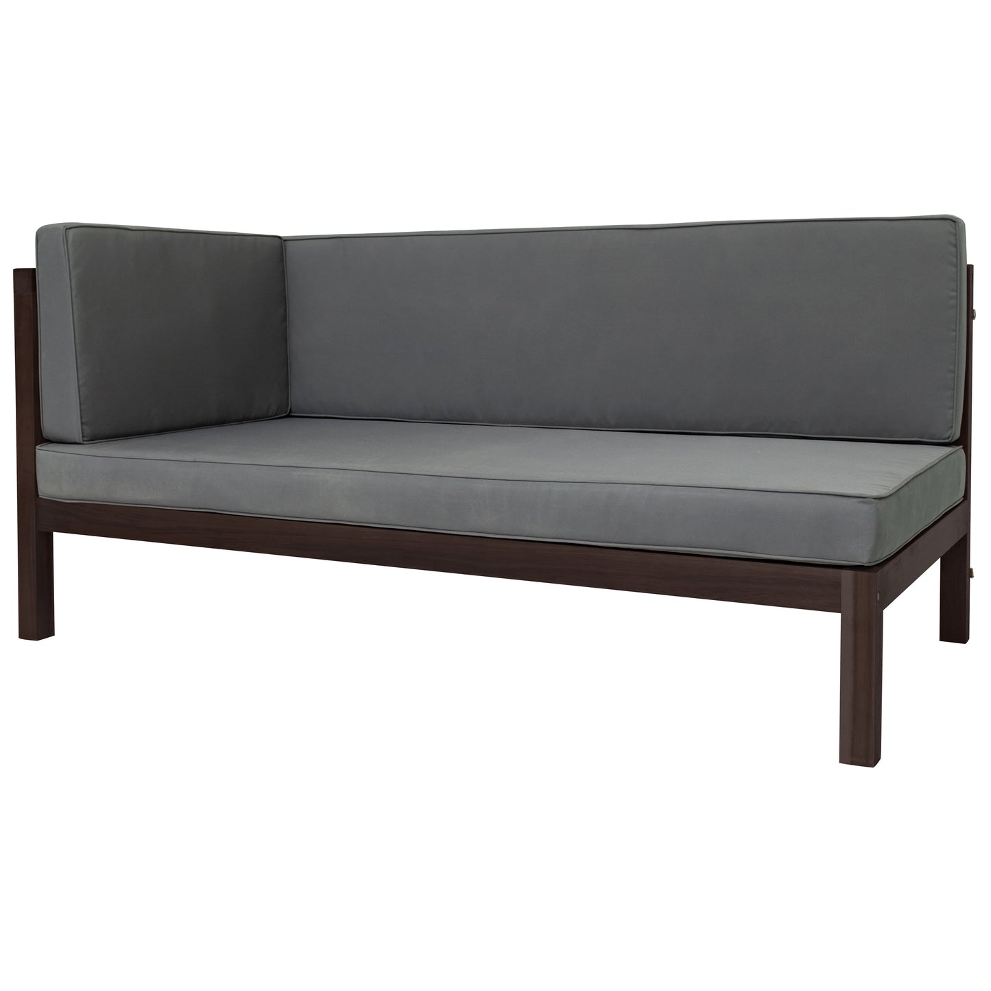 4-Piece, X-Back Dark Brown Wood Patio Sectional Sofa Set with Gray Cushions and Table